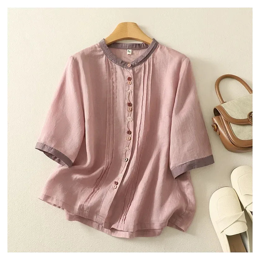 Half Sleeve Shirt with Contrast Trim and Front Buttons - product image 7 - unknown