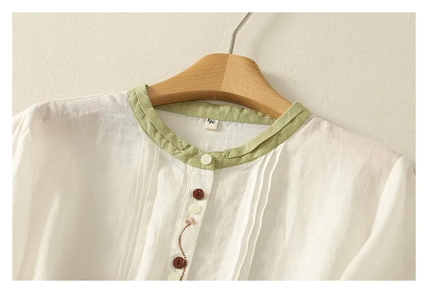 Half Sleeve Shirt with Contrast Trim and Front Buttons - detail view