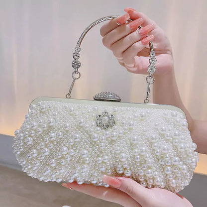 Handmade White Pearl Beaded Handbag Evening Party Clutch