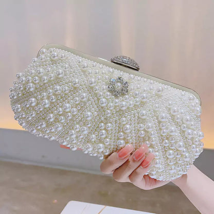 Handmade White Pearl Beaded Handbag Evening Party Clutch
