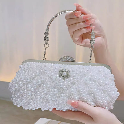 Handmade White Pearl Beaded Handbag Evening Party Clutch