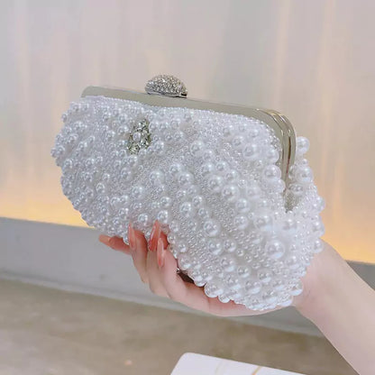 Handmade White Pearl Beaded Handbag Evening Party Clutch
