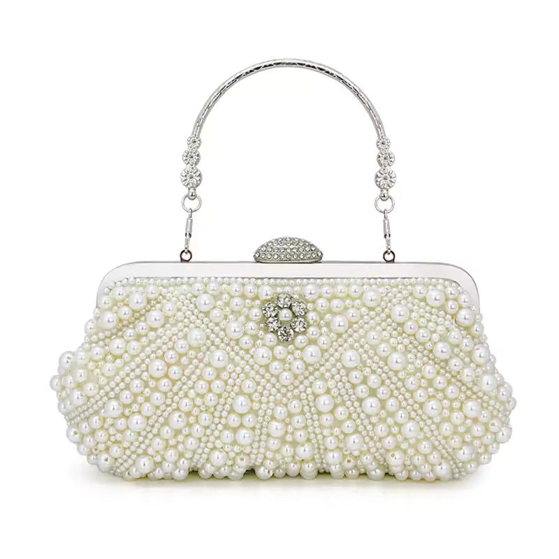 Handmade White Pearl Beaded Handbag Evening Party Clutch