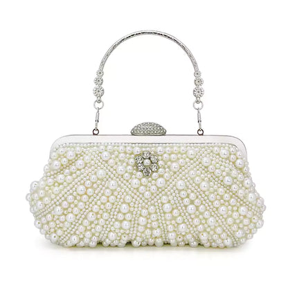 Handmade White Pearl Beaded Handbag Evening Party Clutch