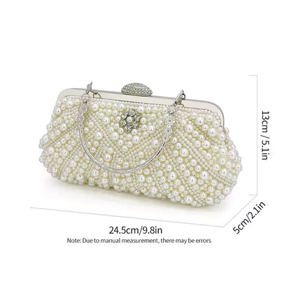 Handmade White Pearl Beaded Handbag Evening Party Clutch