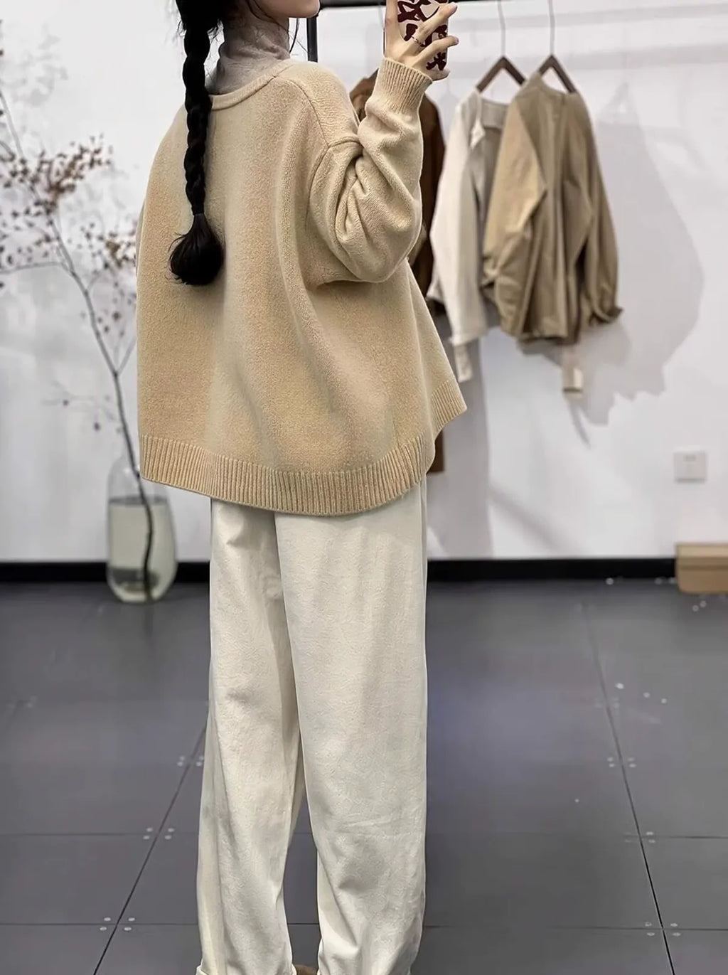 Heart Button V-Neck Oversized Knit Cardigan