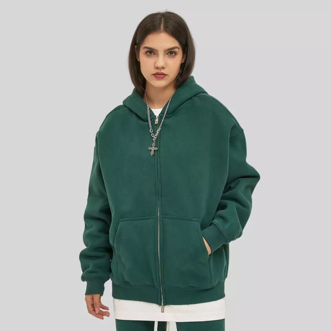 Heavyweight 350g Fleece Double Zipper Oversized Hoodie