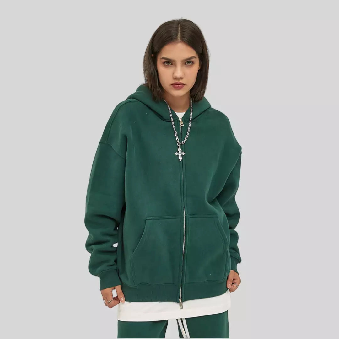 Heavyweight 350g Fleece Double Zipper Oversized Hoodie