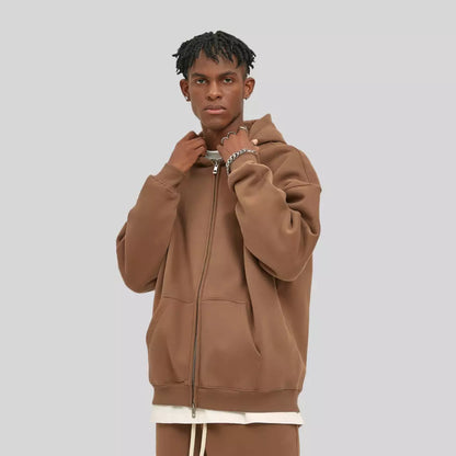 Sudadera extragrande con capucha y cremallera doble de forro polar de 350 g de gran peso