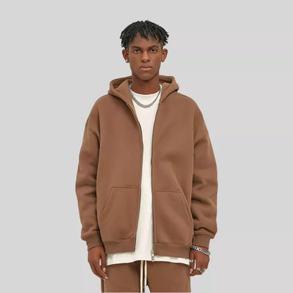 Sudadera extragrande con capucha y cremallera doble de forro polar de 350 g de gran peso