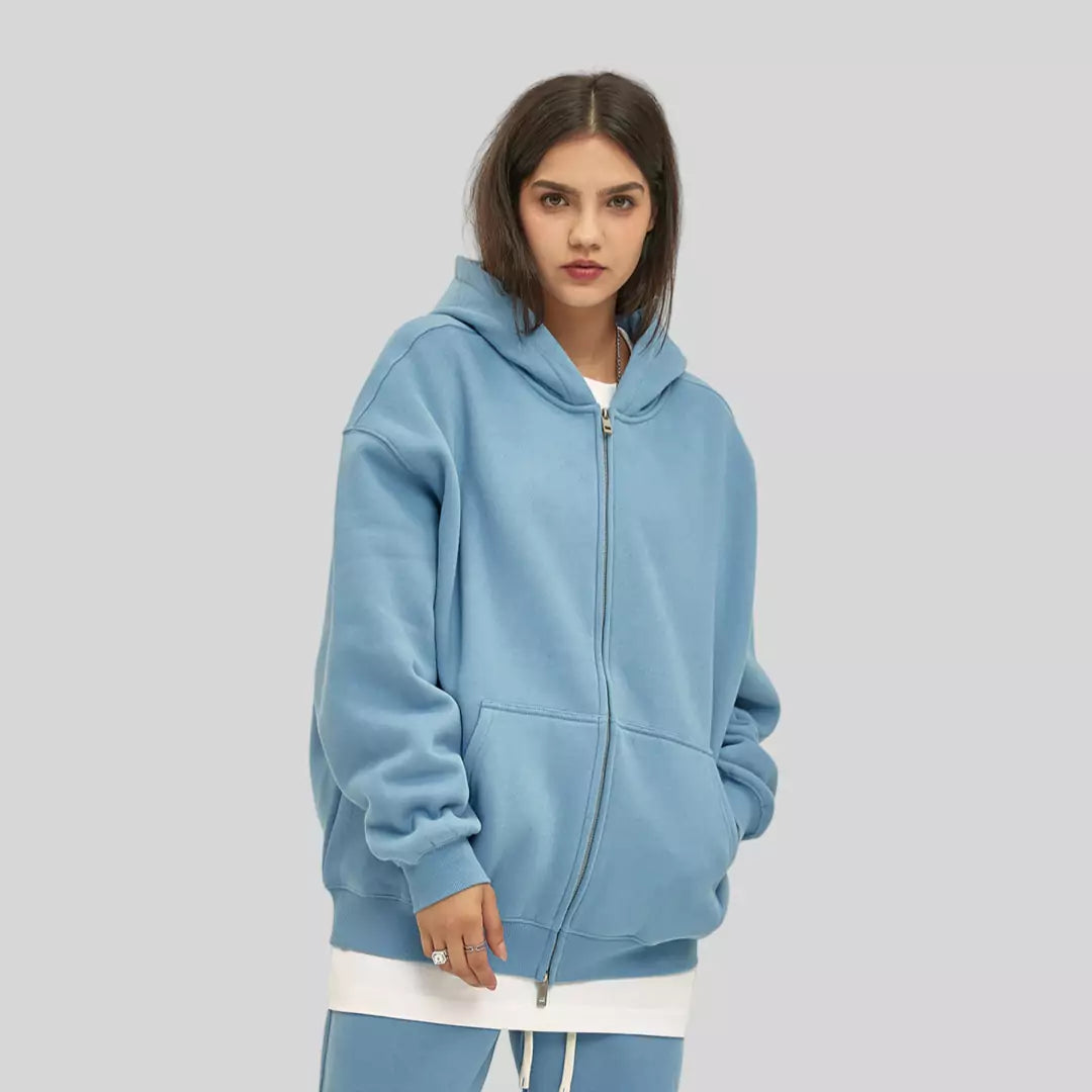 Heavyweight 350g Fleece Double Zipper Oversized Hoodie