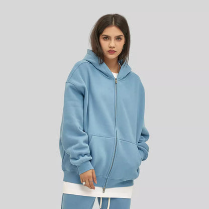 Sudadera extragrande con capucha y cremallera doble de forro polar de 350 g de gran peso