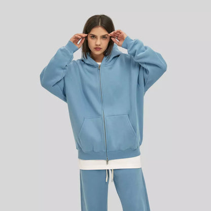 Sudadera extragrande con capucha y cremallera doble de forro polar de 350 g de gran peso