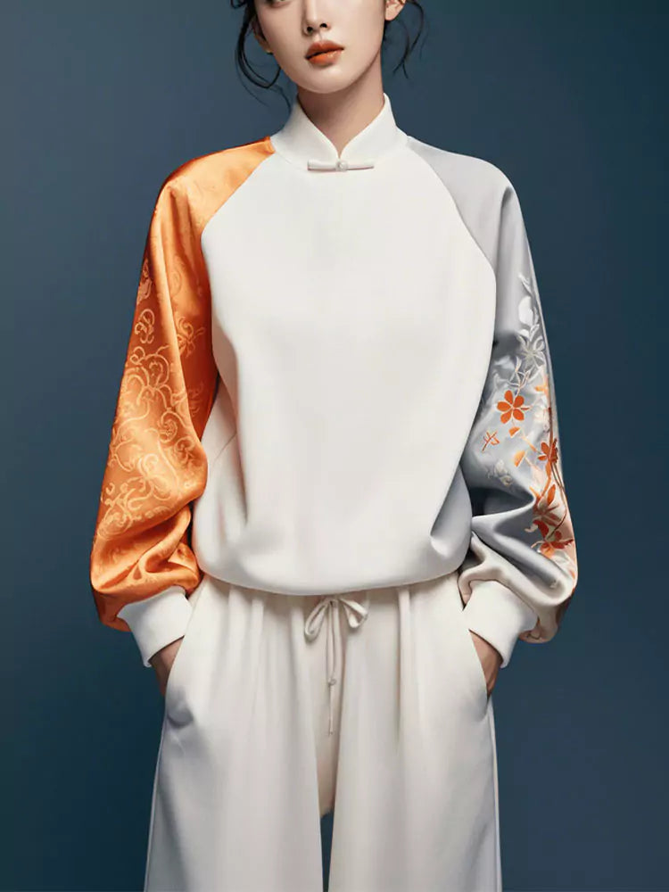 Hochwertiges, chinesisch inspiriertes Jacquard-Sweatshirt für Damen