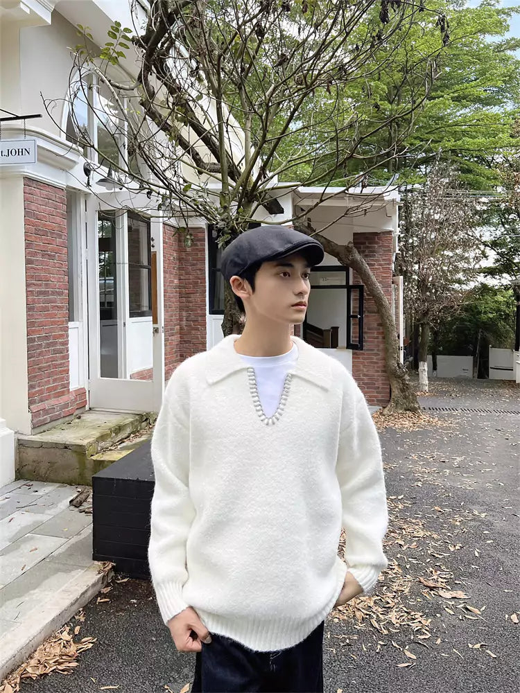 High-end Retro Turn-down Collar Knitted Sweater