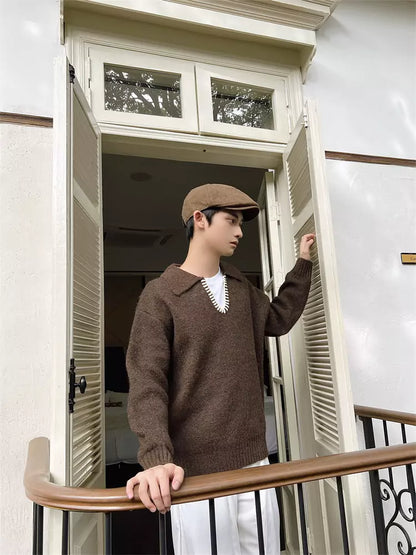 Hochwertiger Retro-Strickpullover mit Umlegekragen