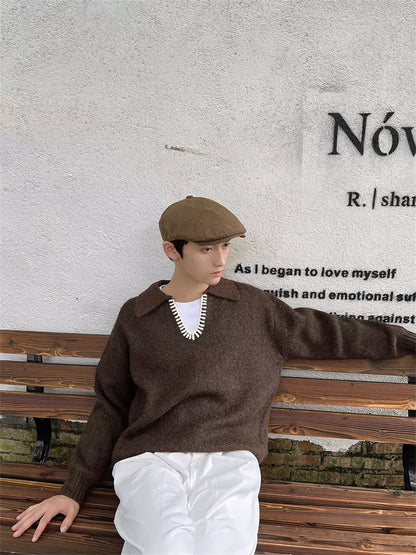 Hochwertiger Retro-Strickpullover mit Umlegekragen