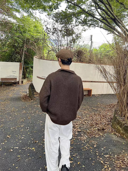 Hochwertiger Retro-Strickpullover mit Umlegekragen