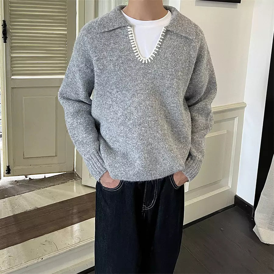 High-end Retro Turn-down Collar Knitted Sweater