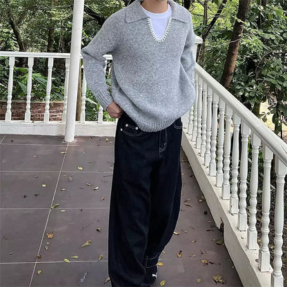 Hochwertiger Retro-Strickpullover mit Umlegekragen