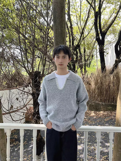 Hochwertiger Retro-Strickpullover mit Umlegekragen