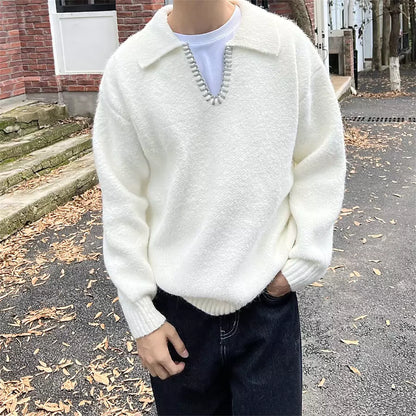 Hochwertiger Retro-Strickpullover mit Umlegekragen