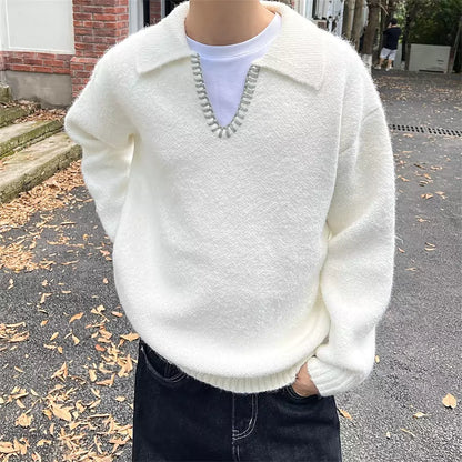 Hochwertiger Retro-Strickpullover mit Umlegekragen