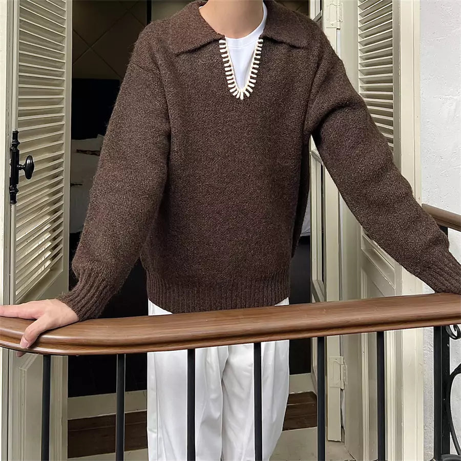 High-end Retro Turn-down Collar Knitted Sweater