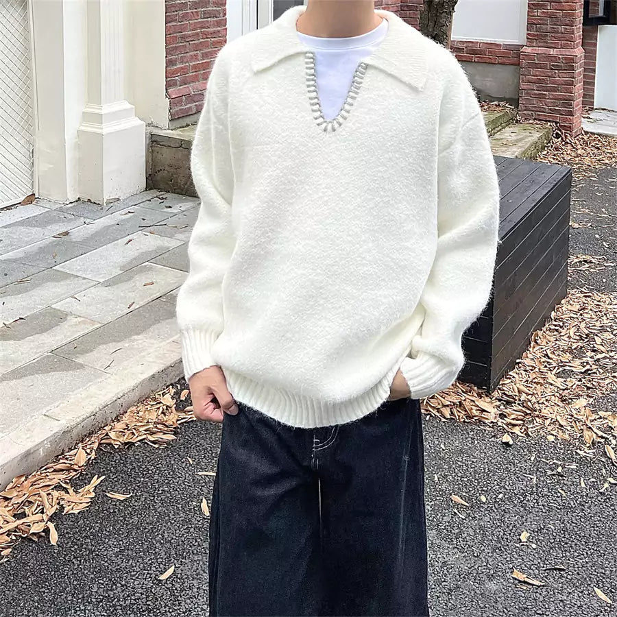 High-end Retro Turn-down Collar Knitted Sweater