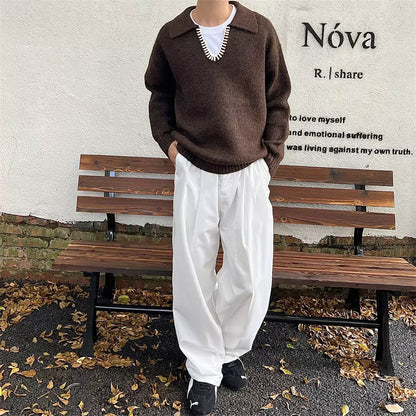 Hochwertiger Retro-Strickpullover mit Umlegekragen