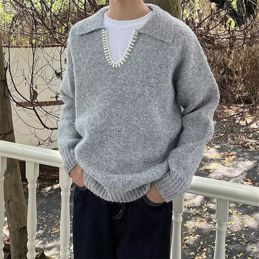 High-end Retro Turn-down Collar Knitted Sweater