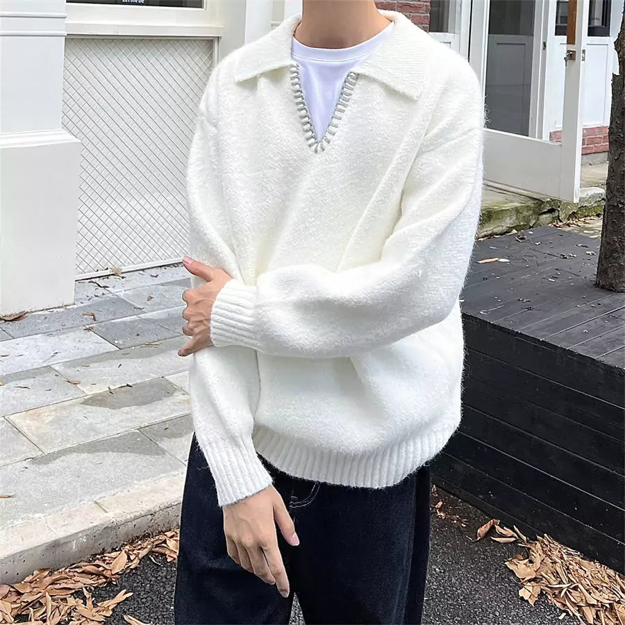 High-end Retro Turn-down Collar Knitted Sweater