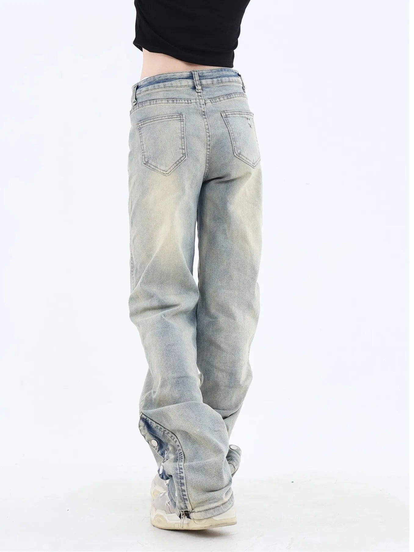 High Street Side Zipper Washed Boyfriend Jeans