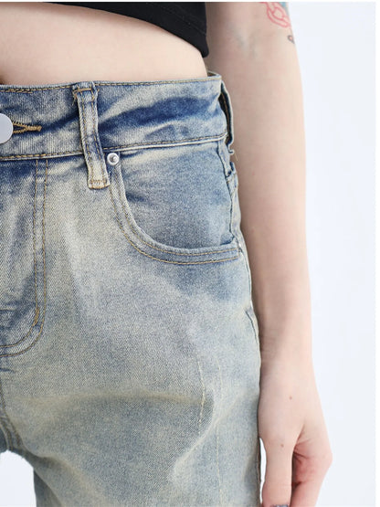 High Street Side Zipper Washed Boyfriend Jeans