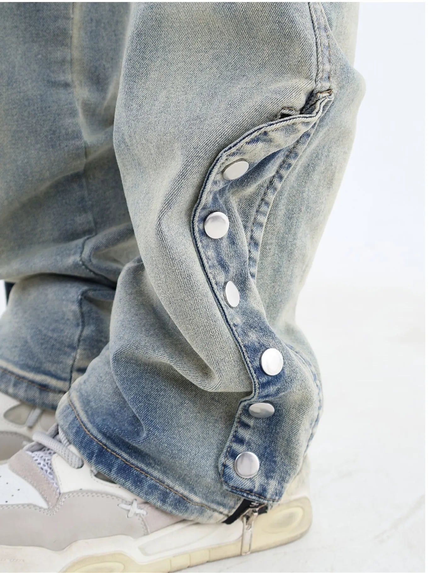 High Street Side Zipper Washed Boyfriend Jeans
