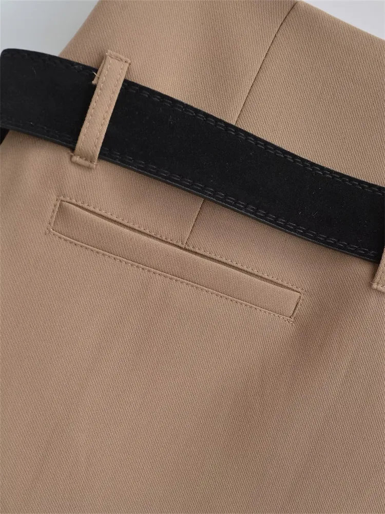 High Waist Belted Pleated Mini Skirt