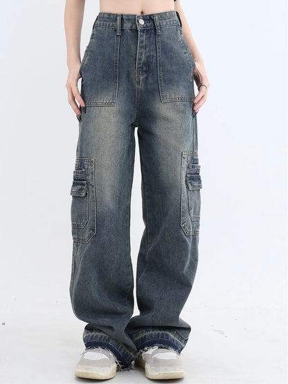 High Waist Vintage Washed Straight Leg Boyfriend Jeans