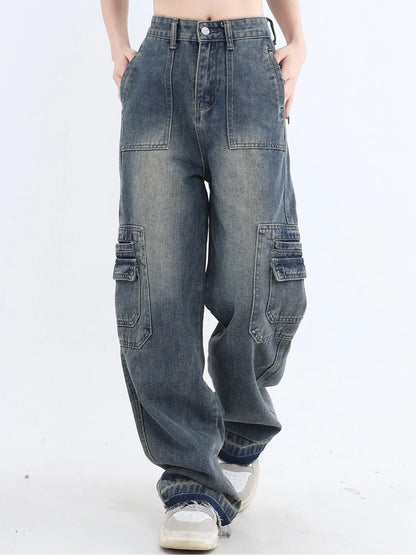 High Waist Vintage Washed Straight Leg Boyfriend Jeans