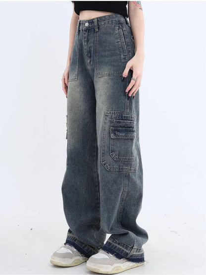 High Waist Vintage Washed Straight Leg Boyfriend Jeans
