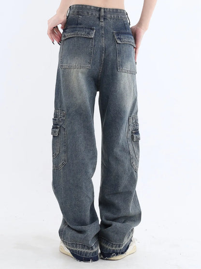 High Waist Vintage Washed Straight Leg Boyfriend Jeans