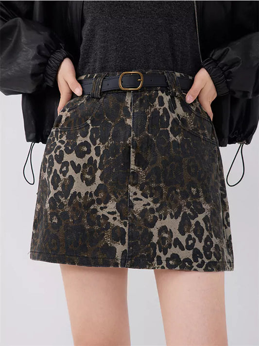 High-waisted A-line Leopard Print Mini Skirt