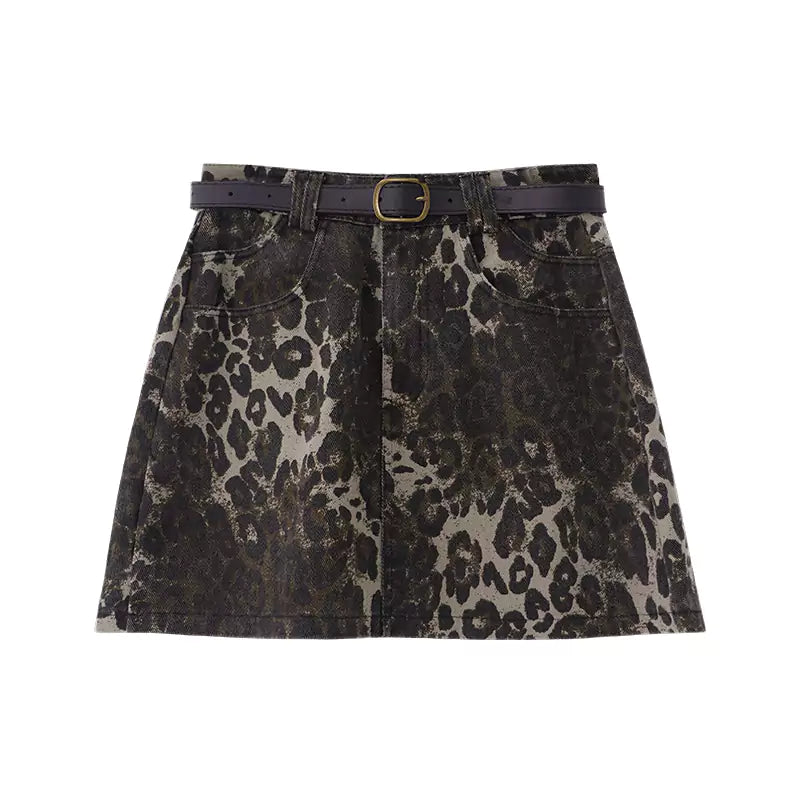 High-waisted A-line Leopard Print Mini Skirt