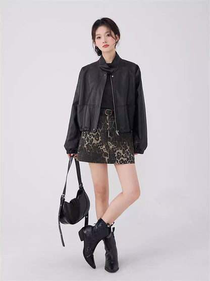 Hochtaillierter A-Linien-Minirock mit Leopardenmuster