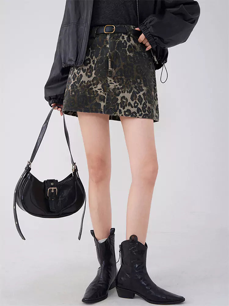 High-waisted A-line Leopard Print Mini Skirt