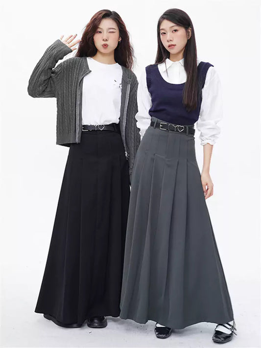 High-Waisted Pleated A-Line Suit Skirt