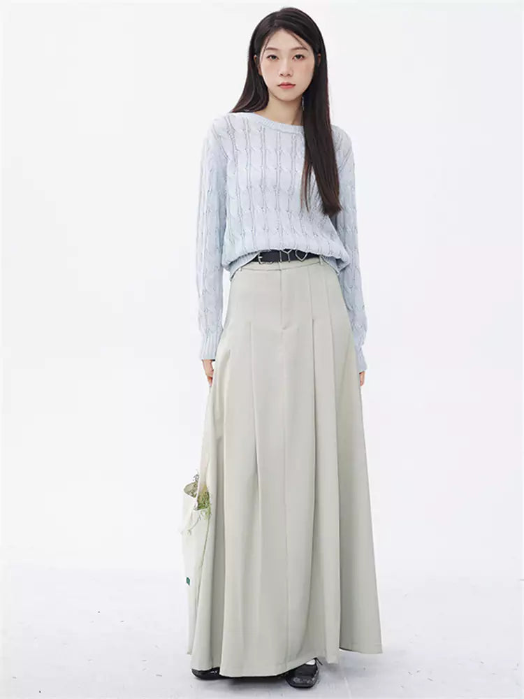 High-Waisted Pleated A-Line Suit Skirt