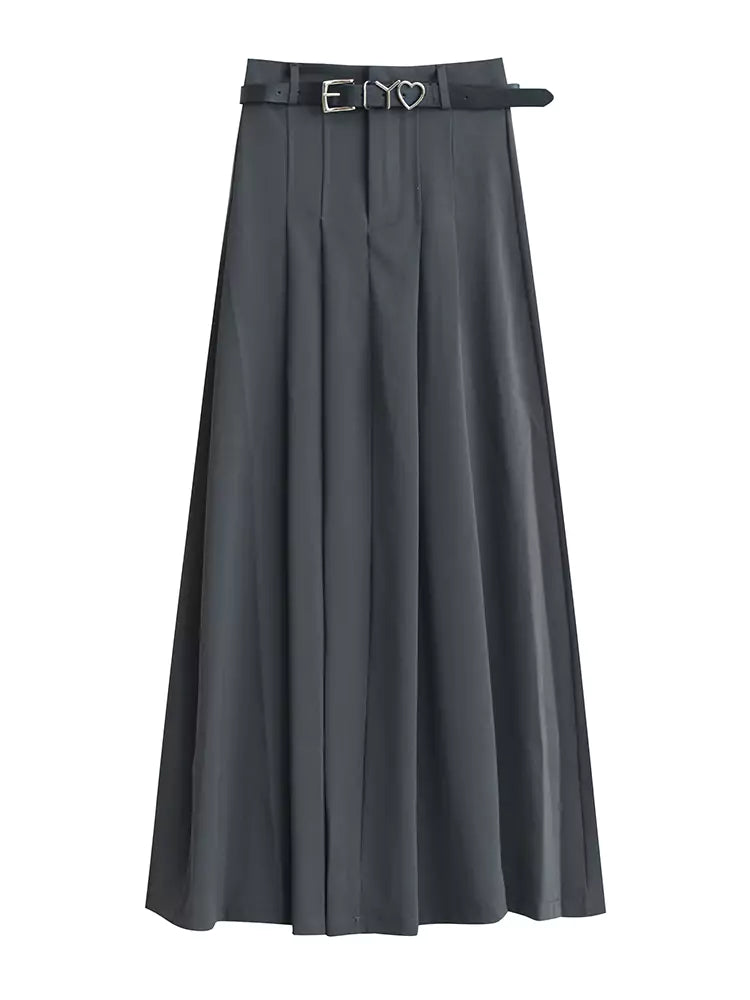 High-Waisted Pleated A-Line Suit Skirt