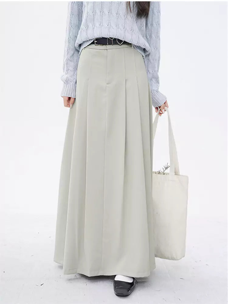 High-Waisted Pleated A-Line Suit Skirt