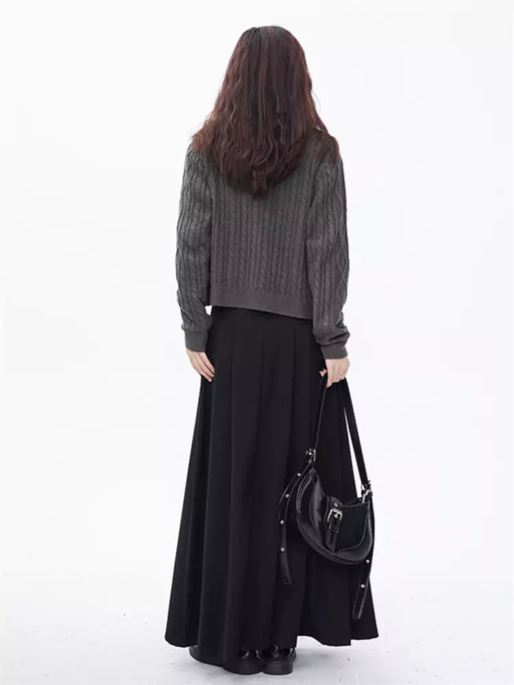 High-Waisted Pleated A-Line Suit Skirt