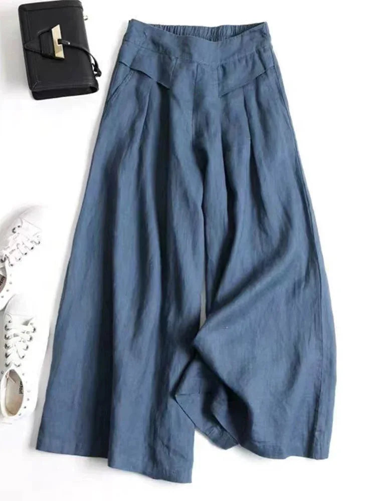 High Waisted Pleated Wide Leg Cropped Pants